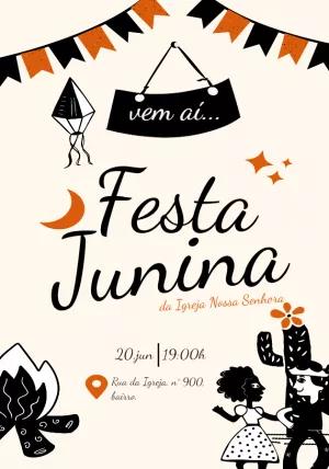 Convite Festa Junina Ilustrado e Moderno para Editar Online