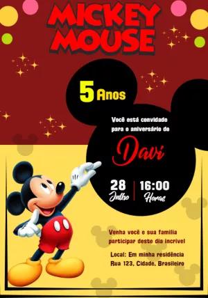 Convite Aniversário Mickey Mouse Vermelho para Editar Online