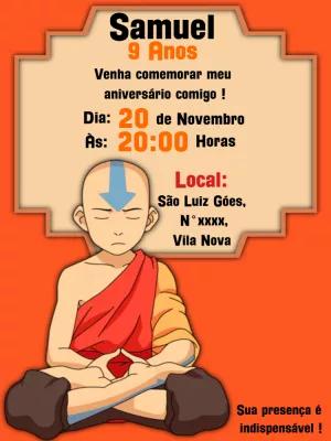 Convite Aniversário Avatar A Lenda de Aang para Editar