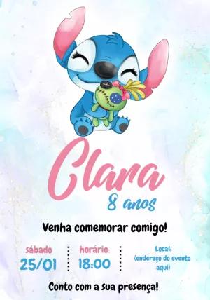 Convite de Aniversário Stitch Aquarela para Editar Online