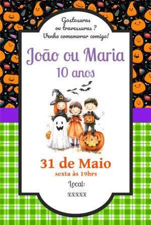 Convite Aniversário Halloween com Crianças para Editar Online