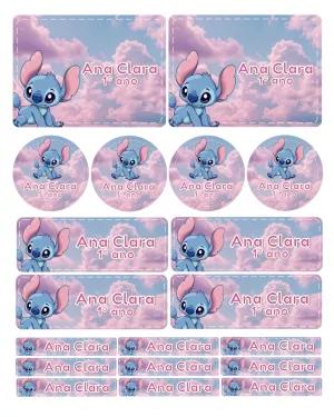 Kit de Etiquetas Escolares Stitch para Editar Online