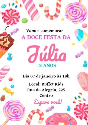 Convite de Aniversário Doceria Candy Editável Online