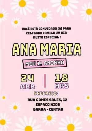 Convite de Aniversário Margarida Floral para Editar Online