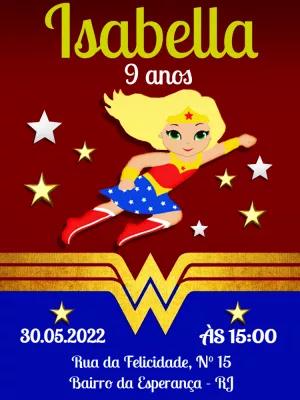 Convite de Aniversário Mulher Maravilha para Editar Online