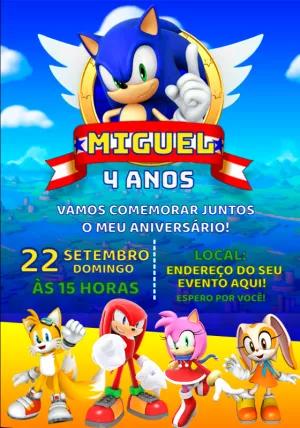 Convite de Aniversário Sonic e sua Turma para Editar Online