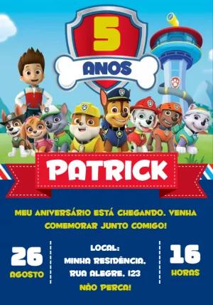 Convite de Aniversário Patrulha Canina para Editar Online