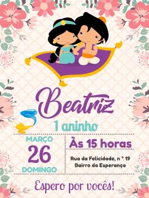 Convite Aniversário Jasmine e Aladdin Editável Online