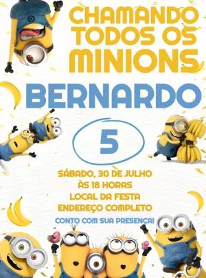 Convite de Aniversário Minions com Personagens para Editar Online