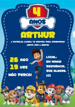 Convite Aniversário Patrulha Canina com Filhotes para Editar
