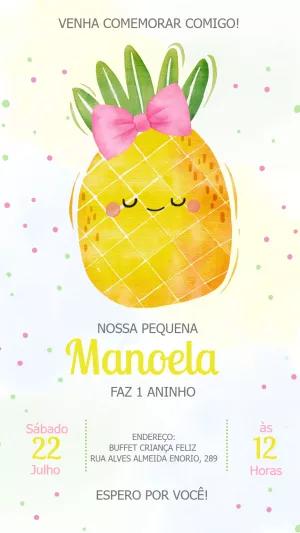 Convite de Aniversário Tema Abacaxi Tropical para Editar