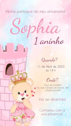 Convite Aniversário Ursinha Princesa para Editar Online