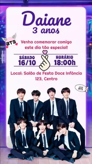 Convite Aniversário BTS K-pop para Editar Online