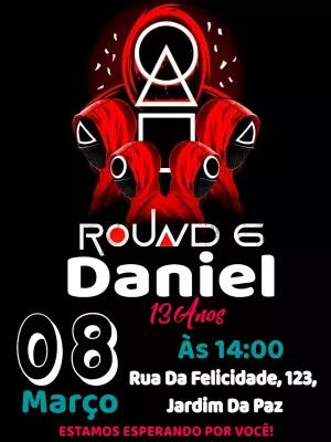 Convite Aniversário Round 6 com Personagens para Editar Online