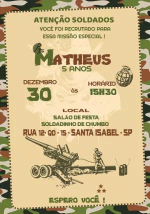 Convite Aniversário Exército Militar para Editar Online