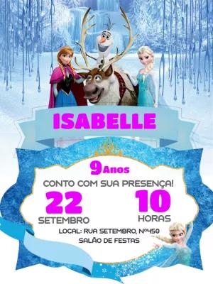 Convite Aniversário Frozen com Personagens para Editar Online