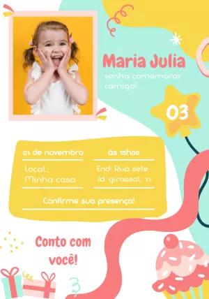 Convite de Aniversário Cupcake com Foto para Editar Online
