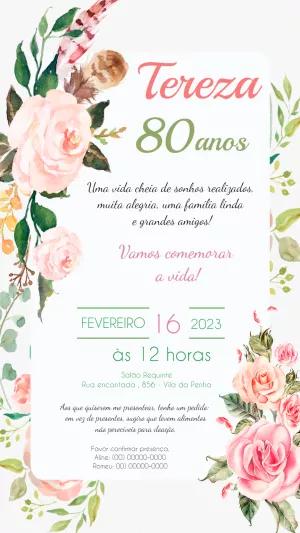 Convite de Aniversário Floral Delicado para Editar Online