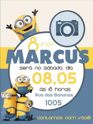 Convite de Aniversário Minions com Foto para Editar Online