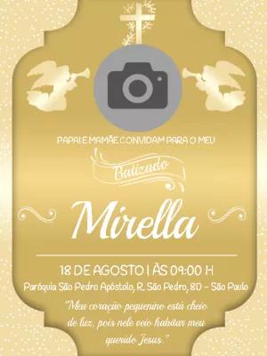 Convite de Batizado Dourado com Foto para Editar Online