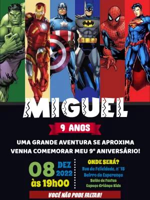 Convite de Aniversário Super-Heróis para Editar Online