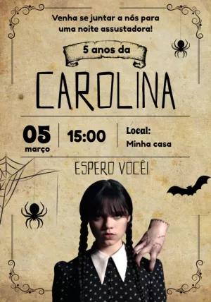 Convite Aniversário Wandinha Addams para Editar Online
