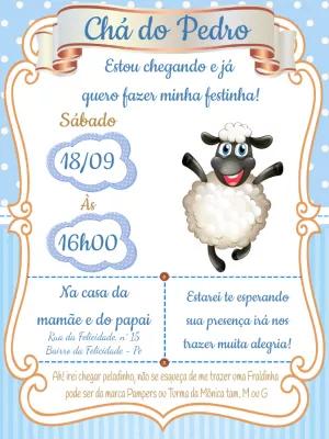 Convite Chá de Fraldas Ovelha Azul para Editar Online