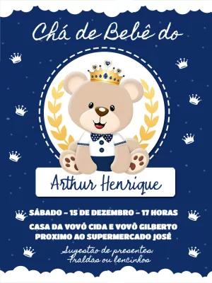 Convite Chá de Bebê Ursinho Príncipe para Editar Online