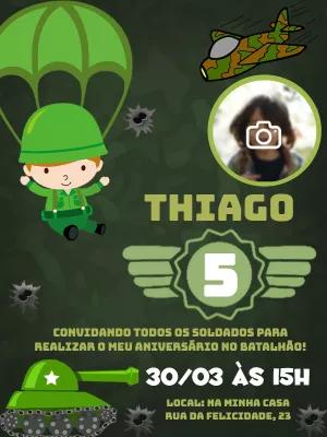 Convite Aniversário Soldado com Foto para Editar Online
