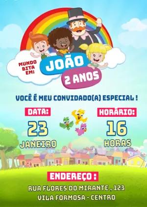 Convite de Aniversário Mundo Bita Colorido para Editar Online