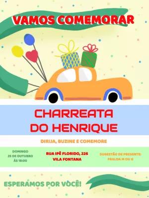 Convite de Charreata Menino com Carro para Editar Online