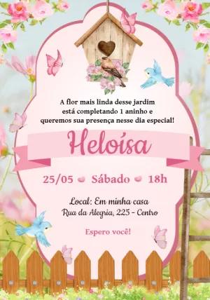 Convite Aniversário Jardim Encantado com Passarinhos para Editar