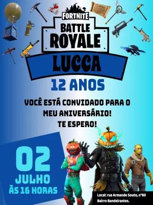 Convite de Aniversário Fortnite com Personagens para Editar