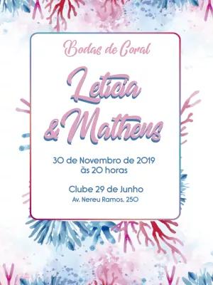 Convite Bodas de Coral Aquarela para Editar Online