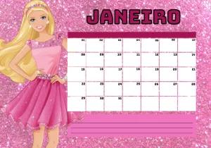 Planner Mensal Tema Boneca com Glitter para Editar Online