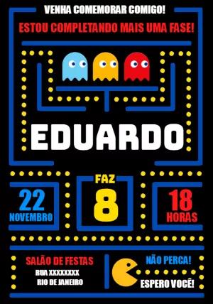 Convite Aniversário Pacman Videogame para Editar Online