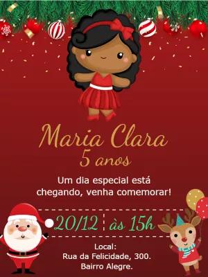 Convite Aniversário Natalino Menina Negra para Editar Online