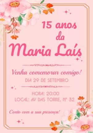 Convite de 15 Anos Floral Rosa para Editar Online