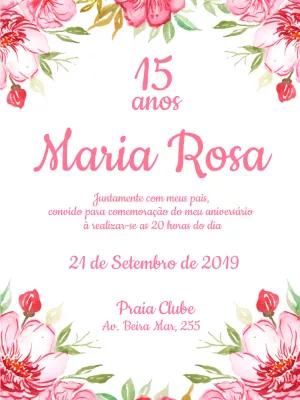 Convite de 15 Anos Floral Rosa para Editar Online