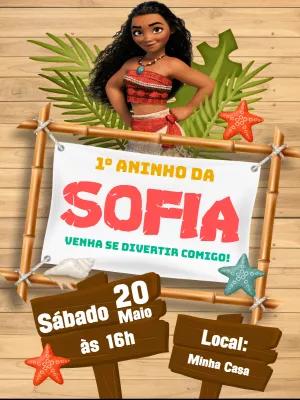 Convite Moana de Aniversário para Editar Online e Imprimir