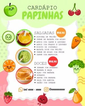 Cardápio de Papinhas Infantil com Frutinhas para Editar Online