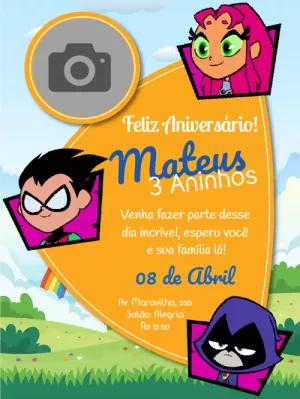 Convite de Aniversário Jovens Titãs com Foto para Editar