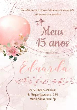 Convite 15 Anos Floral Rose Gold para Editar Online