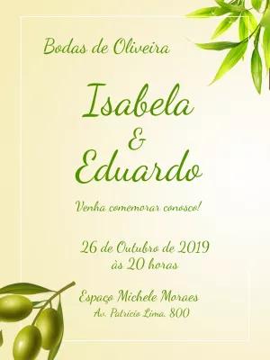 Convite Bodas de Oliveira com Ramos Elegantes para Editar