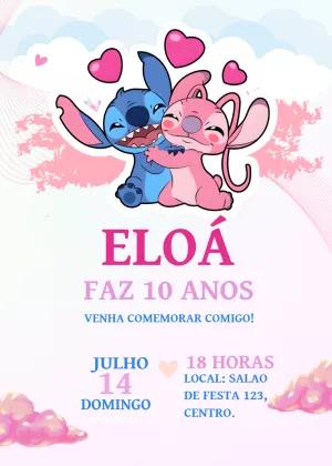Convite Aniversário Stitch e Angel para Editar Online