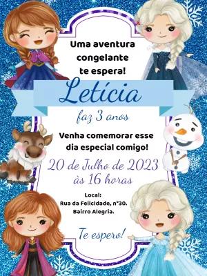Convite de Aniversário Frozen com Personagens para Editar