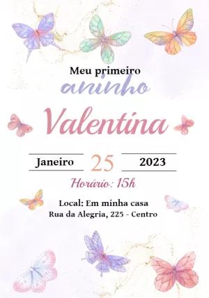 Convite Aniversário Borboletas Aquarela para Editar Online