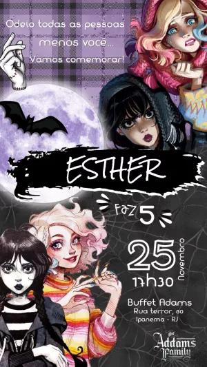 Convite de Aniversário Wandinha Addams e Enid para Editar