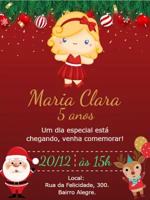 Convite Aniversário Natal Menina Loira para Editar Online