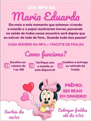 Convite Chá Rifa Minnie Baby Rosa para Editar Online